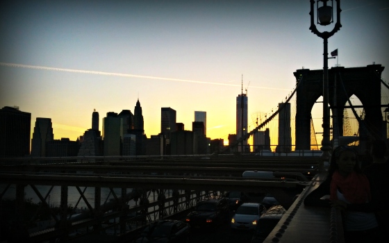 Sunset on the Brooklyn Bridge.  Such a beautiful view on my daily runs!